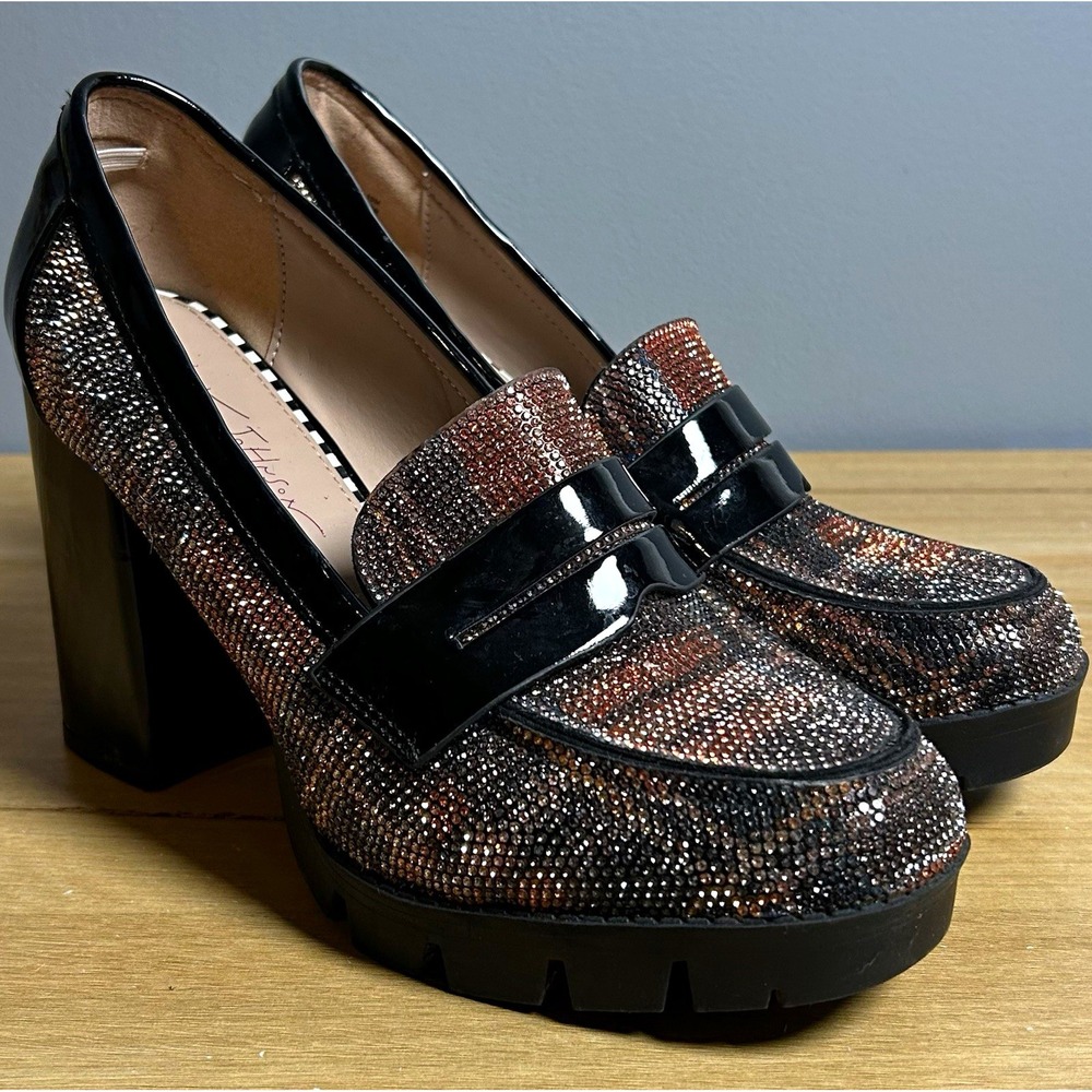 Betsey Johnson Multicolor Plaid Rhinestone Adelyn Chunky Platform Loafer Pumps